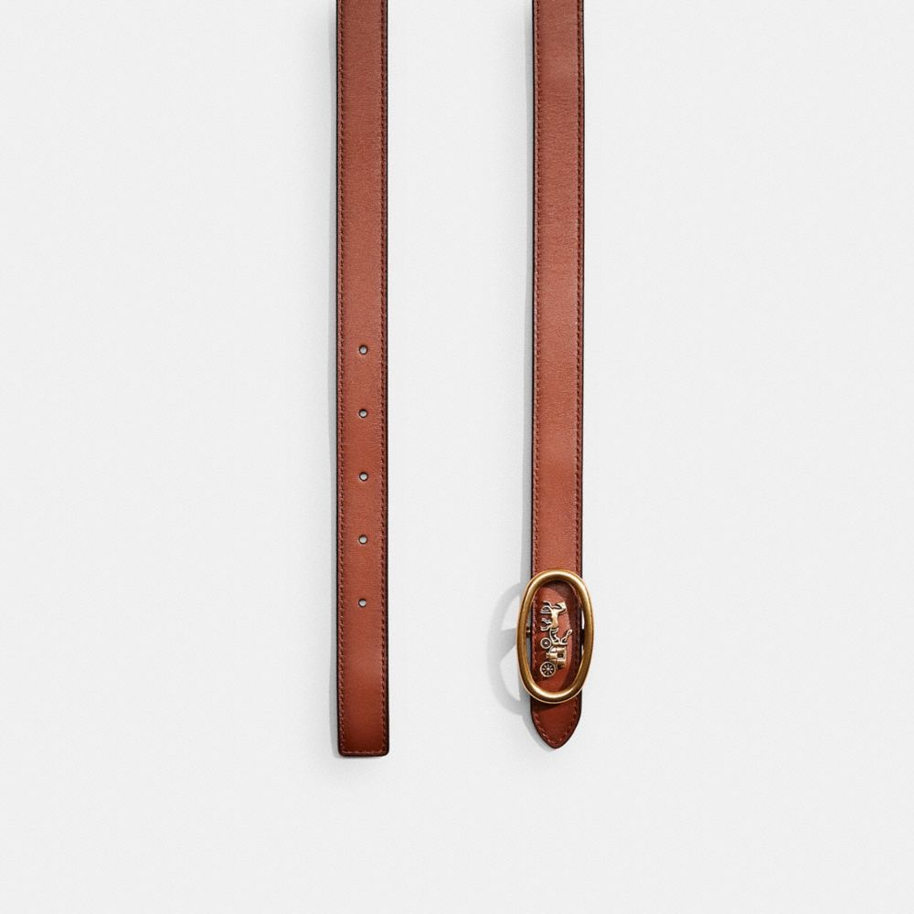 COACH®,Restored Horse And Carriage Buckle Reversible Belt, 20 Mm,Calfskin Leather,Leather,Standard,Logo,Reversible,Eco-Fri...,Brown,Closer View