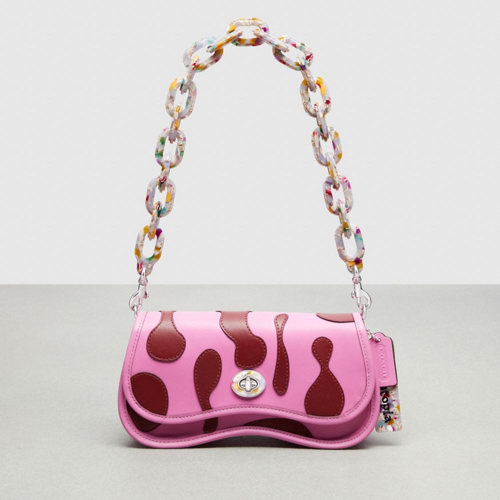 COACH®,Wavy Dinky Bag With Lava Appliqué In Upcrafted Leather,Small,Bright Magenta Multi,Front View