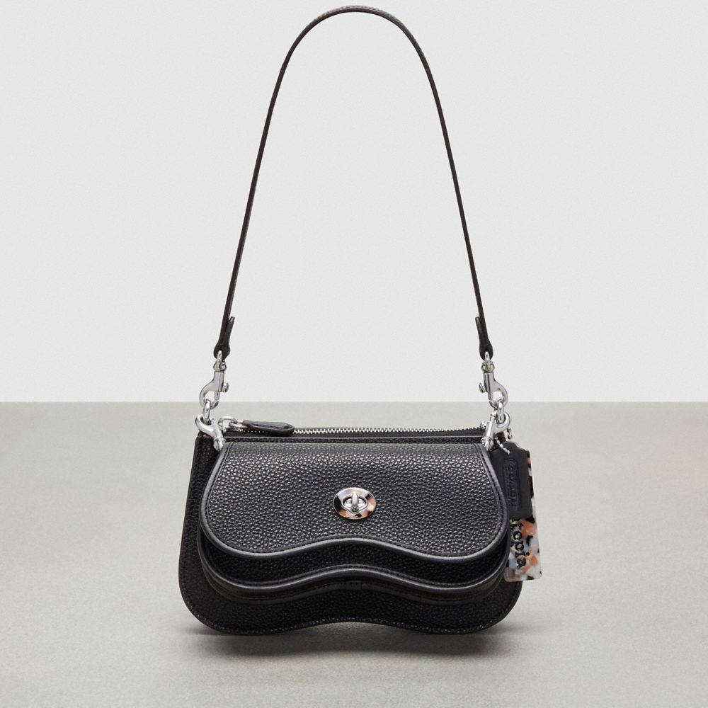 COACH®,Wavy Double Pouch Bag,Small,Black,Front View image number 0