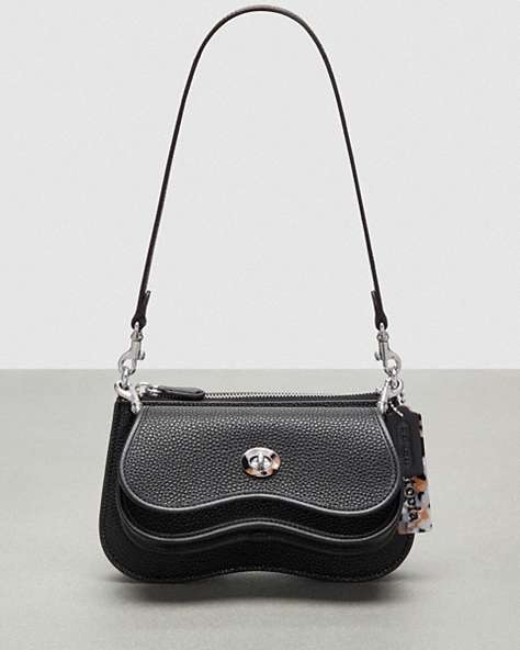 COACH®,Wavy Double Pouch Bag,Small,Black,Front View