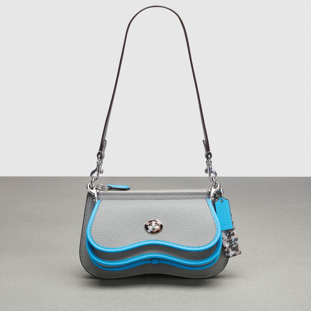 COACH®,Wavy Double Pouch Bag,Small,Washed Steel/Surf Blue,Front View