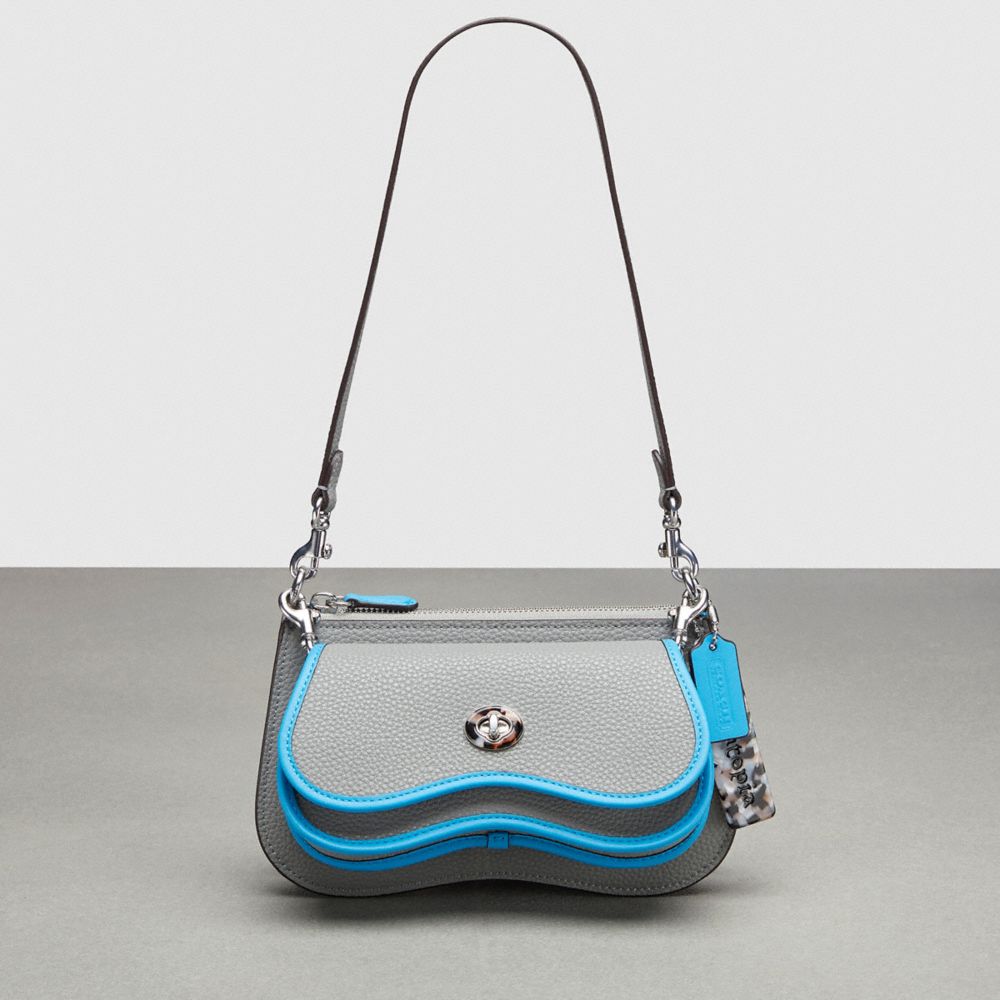 COACH®,Sac double ondulé,Acier lavé/Bleu surf,Front View