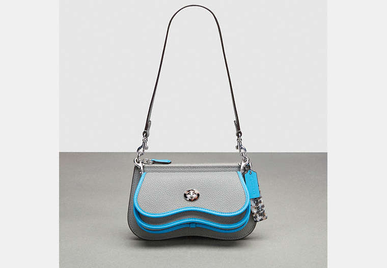 COACH®,Wavy Double Pouch Bag,Small,Washed Steel/Surf Blue,Front View