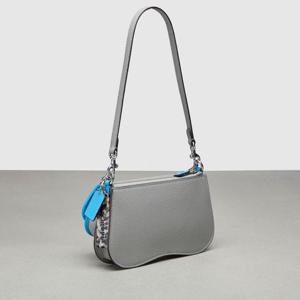 Shop Coach Wavy Double Pouch Bag In Washed Steel/surf Blue