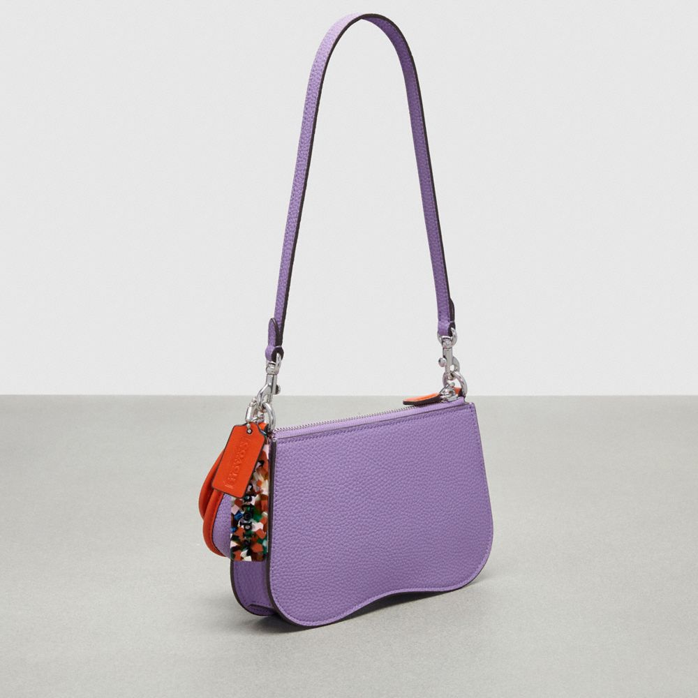 COACH®,Wavy Double Pouch Bag In Coachtopia Leather,Leather,Acrylic,Shoulder Bag,Plastic,Tag Embellishment,Piping,2 in 1,Si...,Purple,Angle View