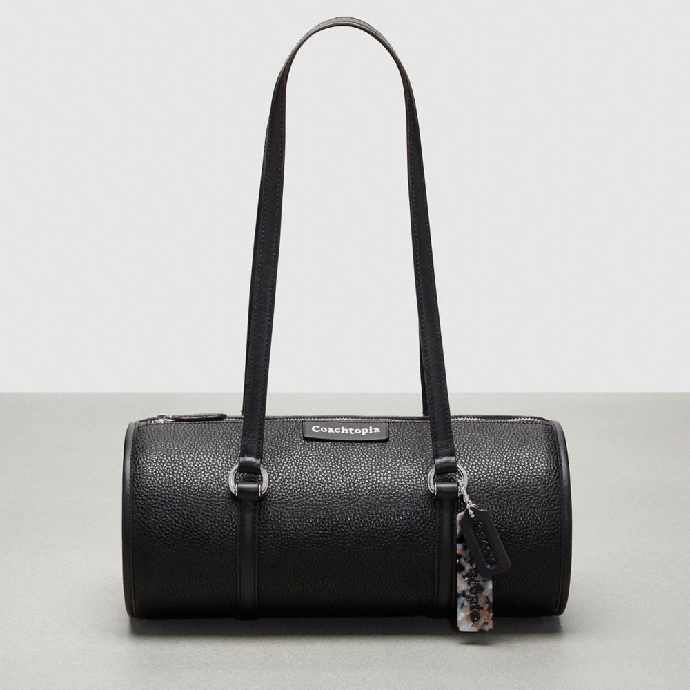COACH®,Barrel Bag In Pebbled Coachtopia Leather,Medium,Black,Front View