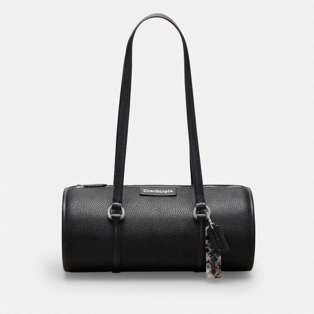 COACH®,Barrel Bag In Pebbled Coachtopia Leather,Medium,Black,Front View