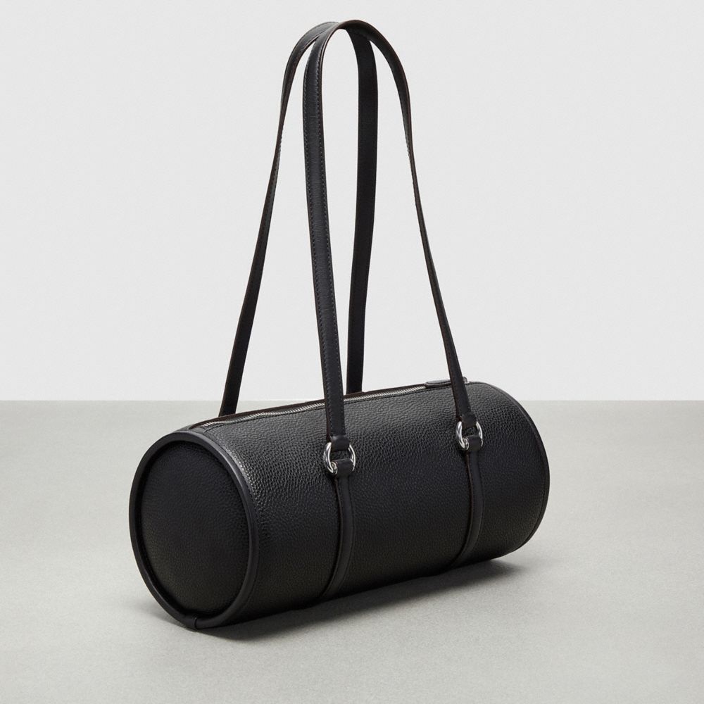 COACH®,Barrel Bag In Pebbled Coachtopia Leather,Medium,Black,Angle View