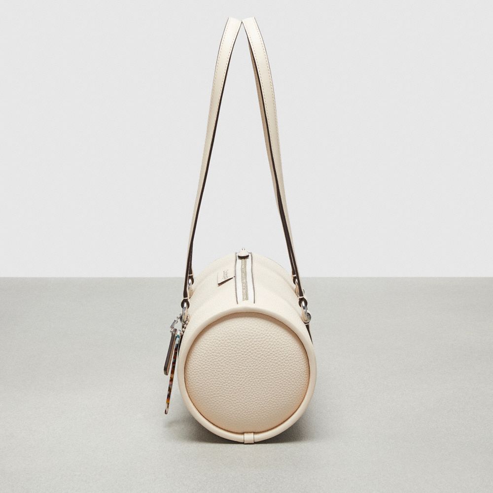 COACH®,Barrel Bag In Coachtopia Leather,Leather,Acrylic,Barrel Bag,Plastic,Tag Embellishment,Silver Metal,Casual,Cream,Group View