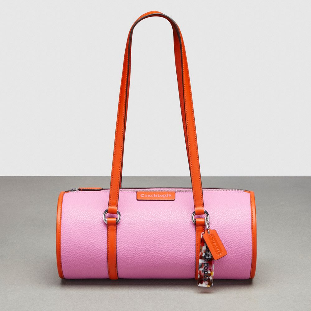 COACH®,Barrel Bag In Pebbled Coachtopia Leather,Medium,Bright Magenta/Sun Orange,Front View