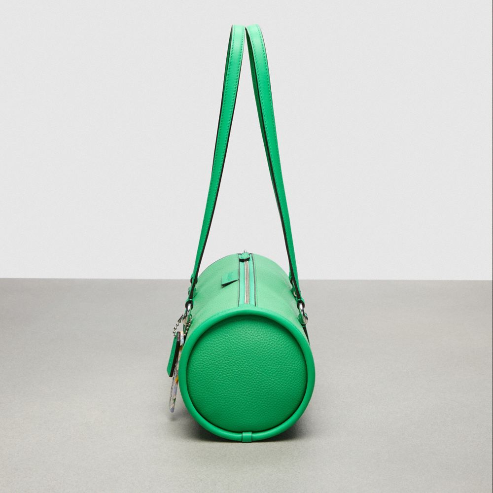 COACH®,Barrel Bag In Coachtopia Leather,Leather,Acrylic,Barrel Bag,Plastic,Tag Embellishment,Silver Metal,Casual,Green,Group View