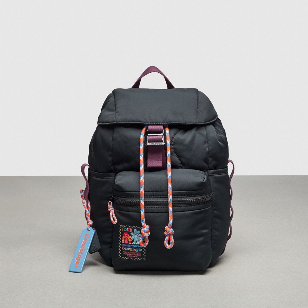 COACH®,Coachtopia Loop Mini Backpack,Recycled Polyester,Medium,Coachtopia Loop,Black,Front View