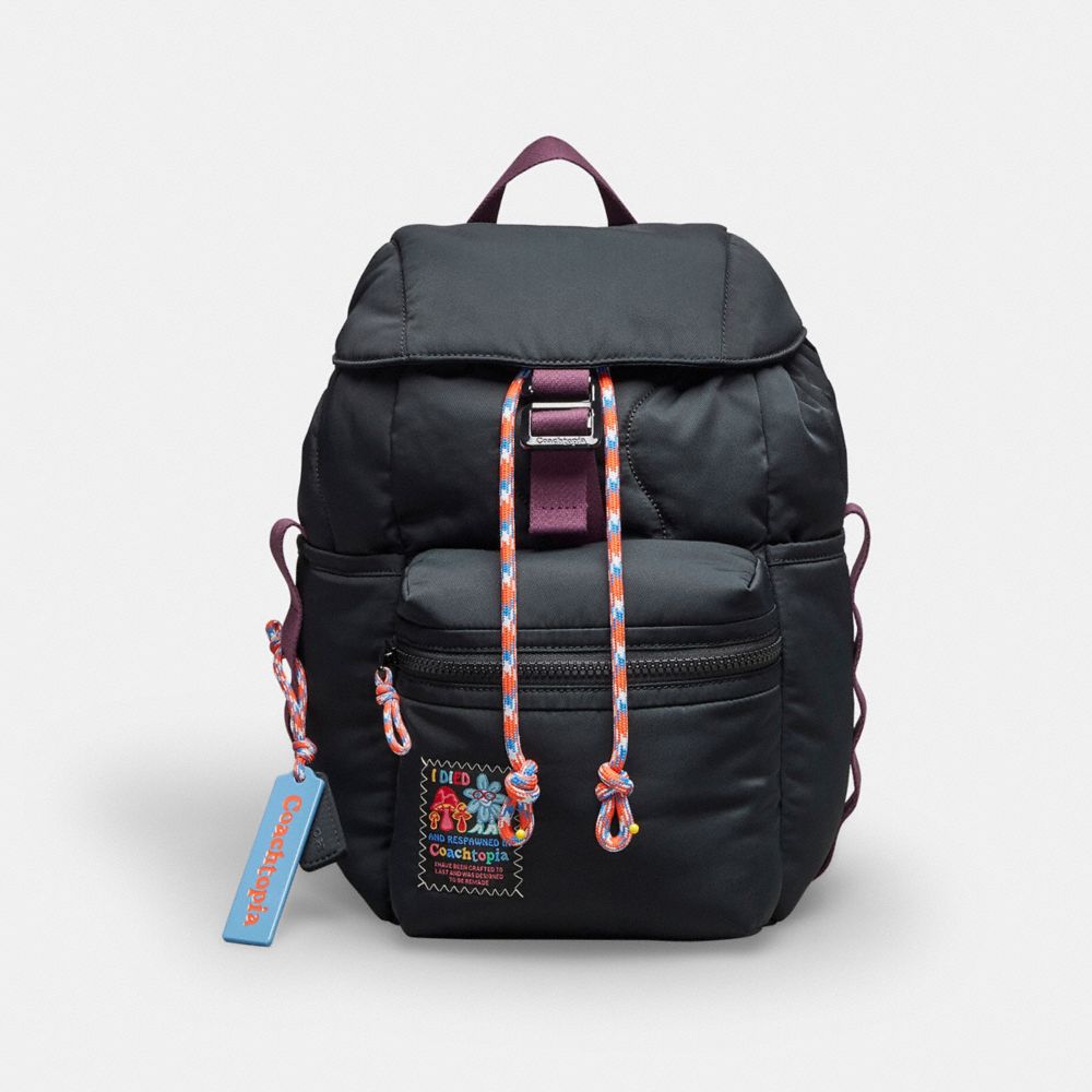 COACH®,Coachtopia Loop Mini Backpack,Recycled Polyester,Medium,Coachtopia Loop,Black,Front View