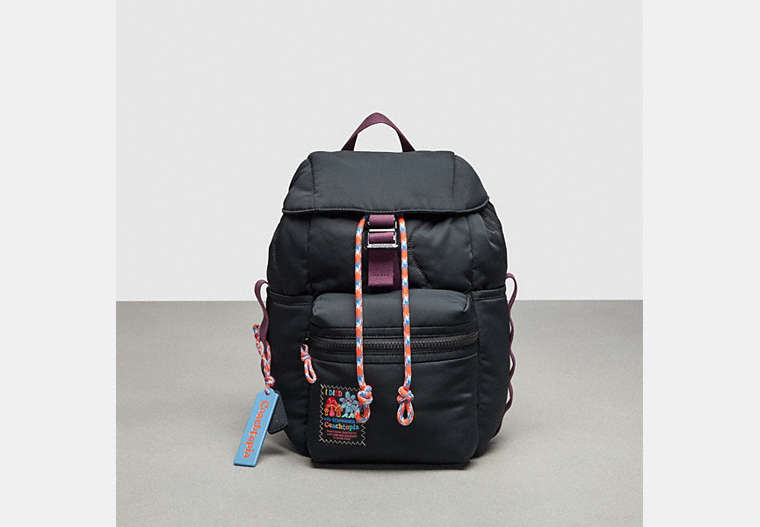 COACH®,Coachtopia Loop Mini Backpack,Recycled Polyester,Large,Coachtopia Loop,Black,Front View image number 0