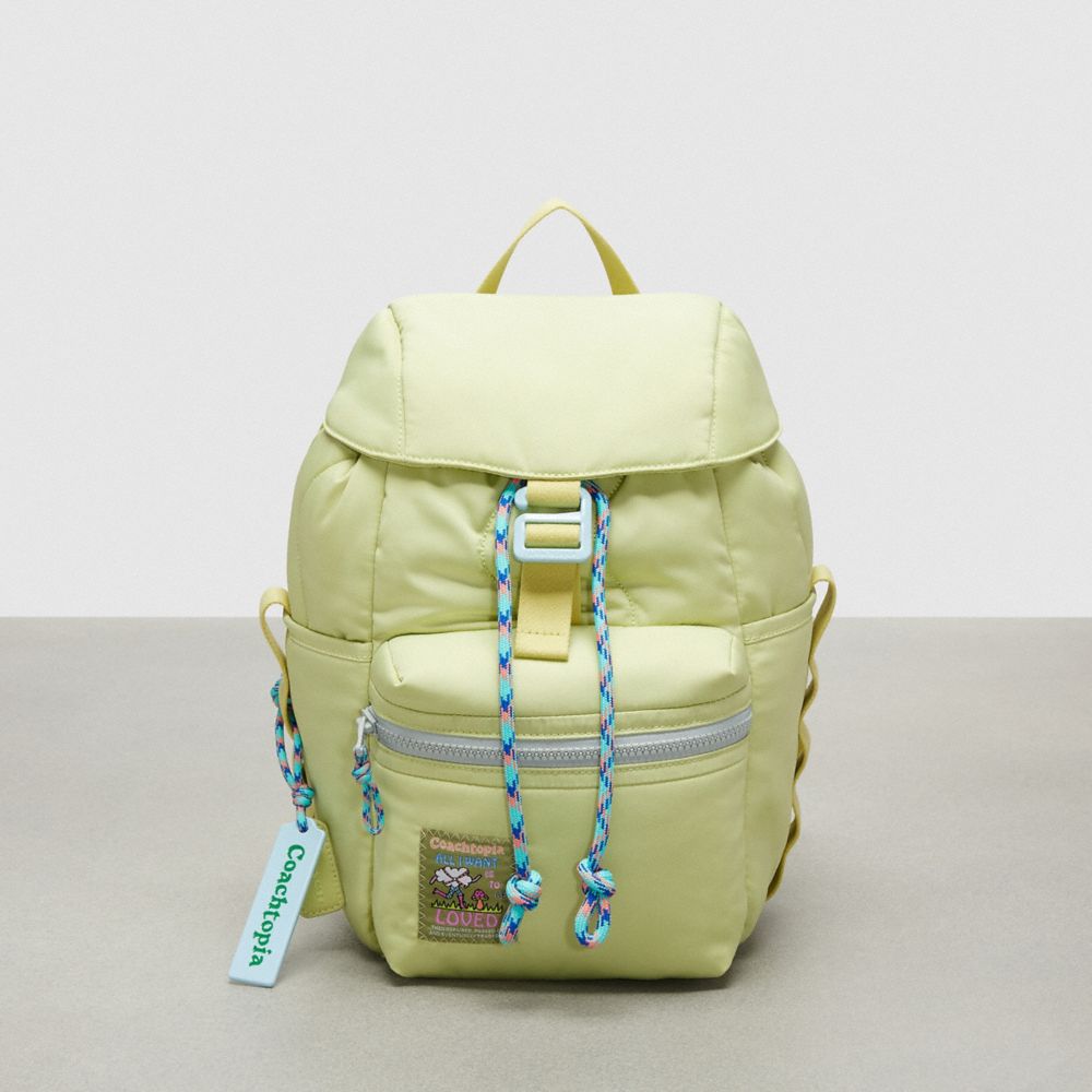 COACH®,Coachtopia Loop Mini Backpack,Recycled Polyester,Medium,Coachtopia Loop,Pale Lime,Front View