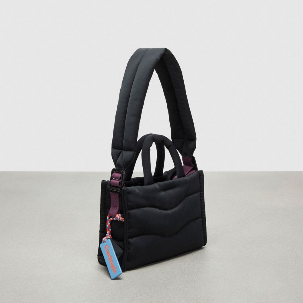 COACH®,Coachtopia Loop Mini Puffy Tote,Recycled Polyester,Medium,Coachtopia Loop,Black,Angle View