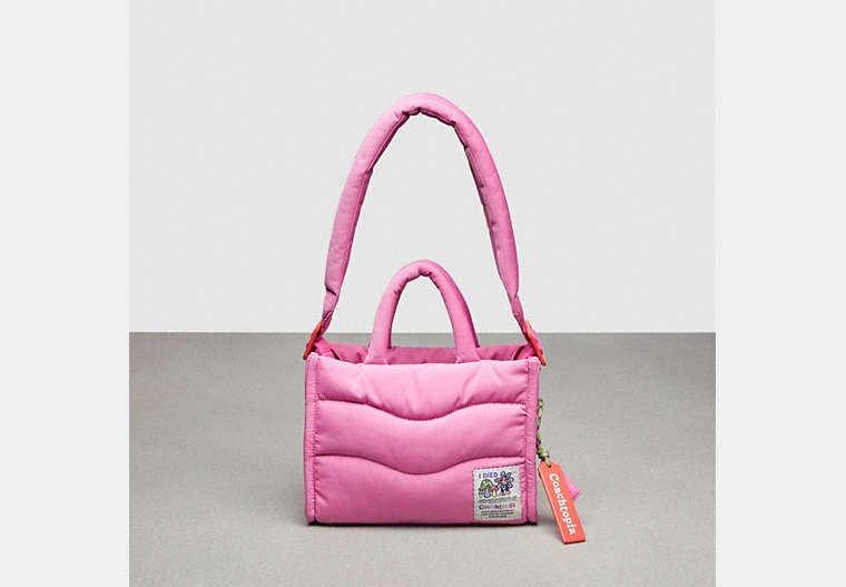 COACH®,Coachtopia Loop Mini Puffy Tote,Recycled Polyester,Medium,Coachtopia Loop,Bright Magenta,Front View