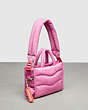 COACH®,Coachtopia Loop Mini Puffy Tote,Recycled Polyester,Medium,Coachtopia Loop,Bright Magenta,Angle View