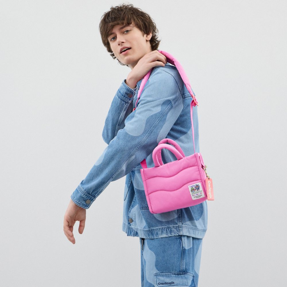 COACH®,Coachtopia Loop Mini Tote,Recycled Polyester,Lining Recycled Polyester,Tote,Plastic,Applique,Tag Embellishment,Comp...,Pink,Detail View