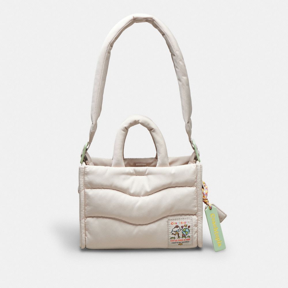 COACH®,Coachtopia Loop Mini Tote,Lining Polyester,Polyester,Tote,Plastic,Embossed,Applique,Logo,Compact,Casual,Cream,Front View