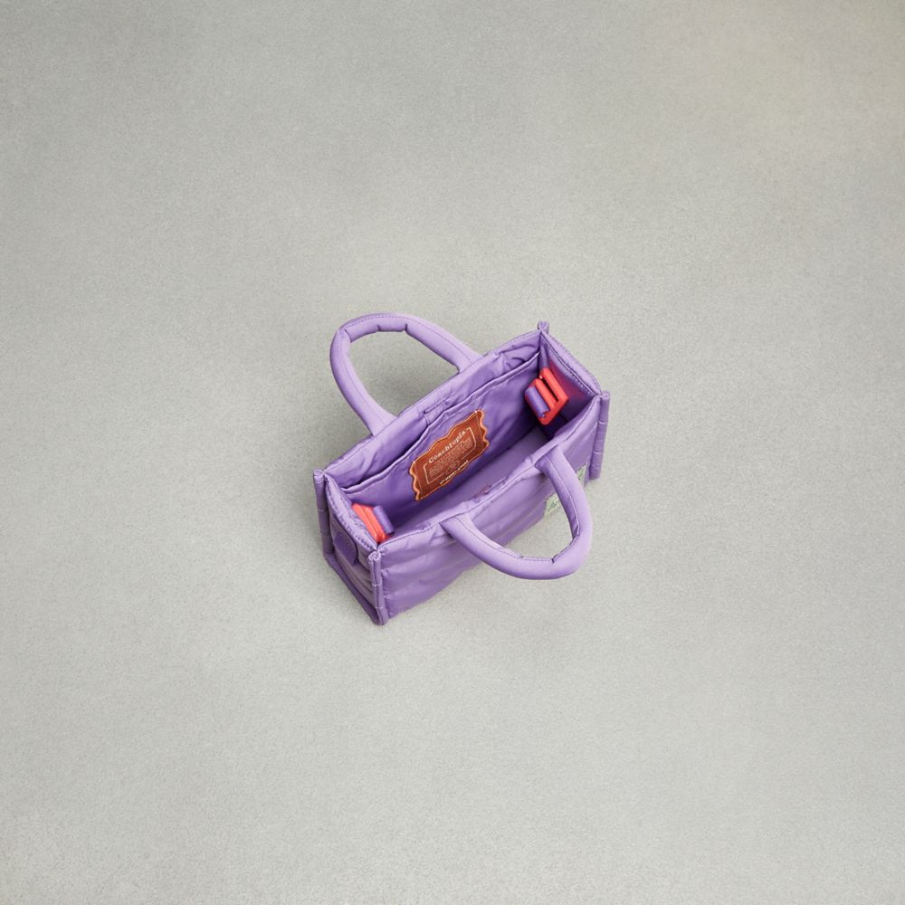 COACH®,Coachtopia Loop Mini Tote,Lining Recycled Polyester,Recycled Polyester,Tote,Plastic,Tag Embellishment,Applique,Comp...,Purple,Inside View,Top View