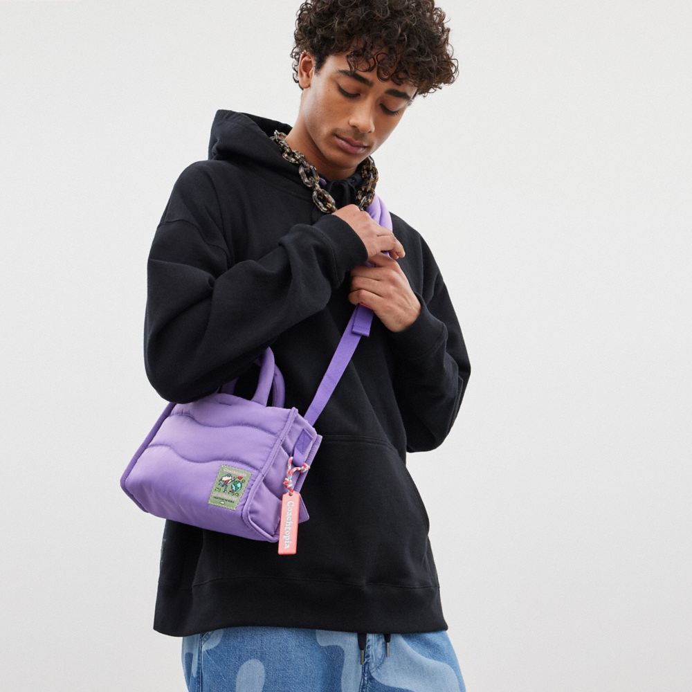 COACH®,Coachtopia Loop Mini Tote,Lining Recycled Polyester,Recycled Polyester,Tote,Plastic,Tag Embellishment,Applique,Comp...,Purple,Detail View