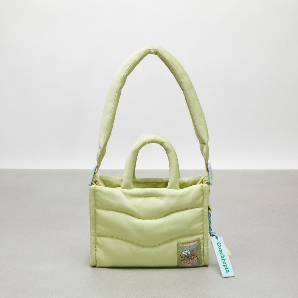 COACH®,Coachtopia Loop Mini Puffy Tote,Recycled Polyester,Medium,Coachtopia Loop,Pale Lime,Front View image number 0