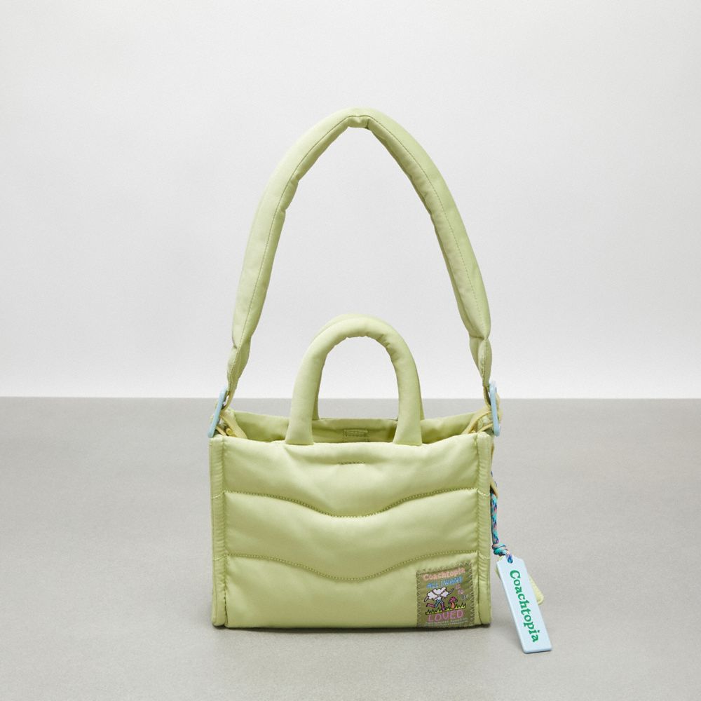 COACH®,Coachtopia Loop Mini Puffy Tote,Recycled Polyester,Medium,Coachtopia Loop,Pale Lime,Front View