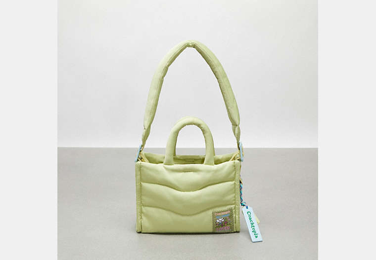 COACH®,Coachtopia Loop Mini Puffy Tote,Recycled Polyester,Medium,Coachtopia Loop,Pale Lime,Front View image number 0