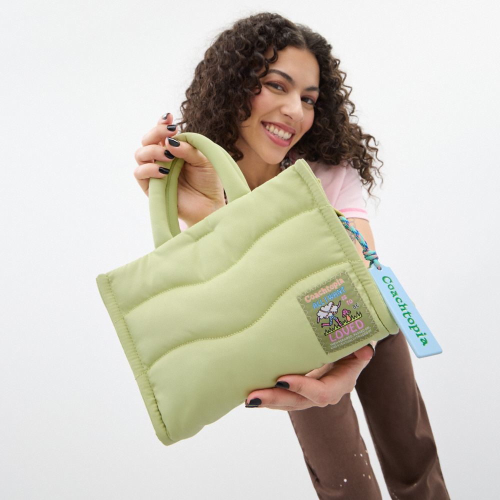 COACH®,Coachtopia Loop Mini Tote,Lining Polyester,Polyester,Tote,Plastic,Applique,Logo,Embossed,Compact,Casual,Green,Detail View