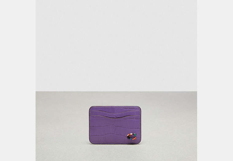 COACH®,Wavy Card Case In Croc-Embossed Coachtopia Leather,Croc-Embossed,Iris,Front View