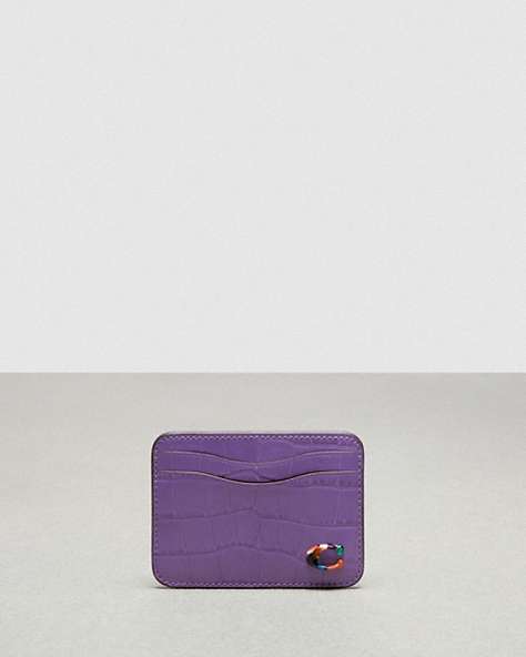 COACH®,Wavy Card Case in Croc-Embossed Coachtopia Leather,Iris,Front View