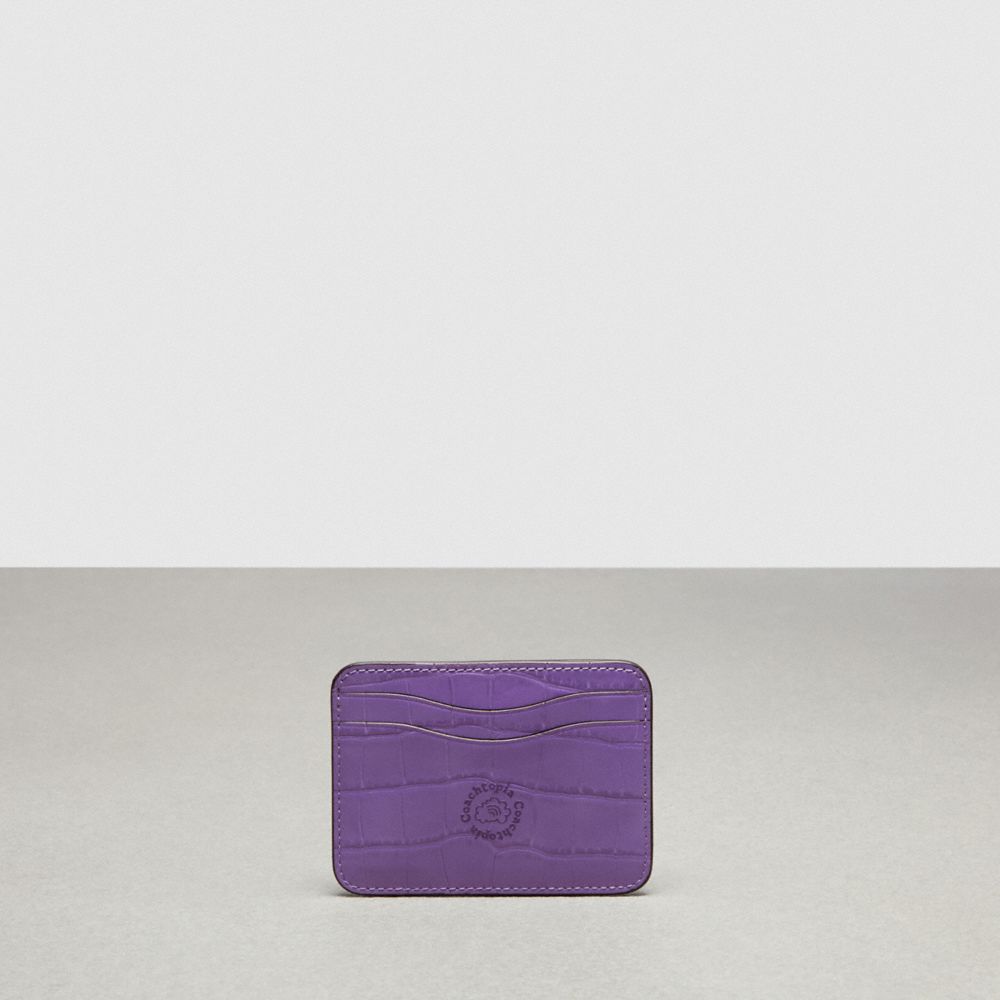 COACH®,Wavy Card Case In Croc Embossed Coachtopia Leather,Leather,Card Case,Plastic,Logo,Casual,Purple,Back View