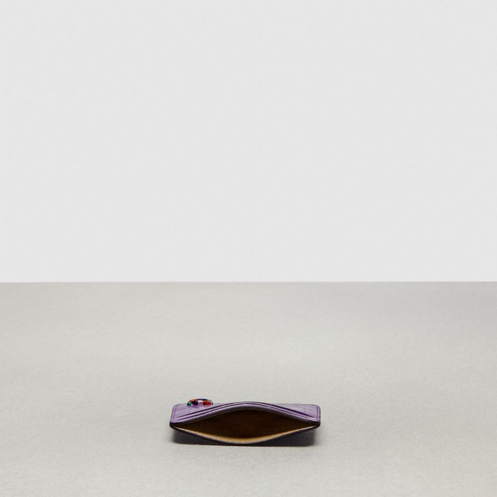 COACH®,Wavy Card Case In Croc Embossed Coachtopia Leather,Leather,Card Case,Plastic,Logo,Casual,Purple,Inside View,Top View