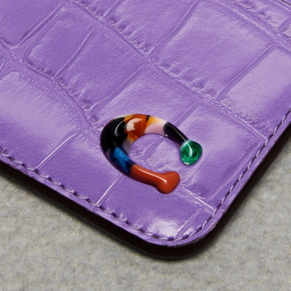 COACH®,Wavy Card Case In Croc Embossed Coachtopia Leather,Leather,Card Case,Plastic,Logo,Casual,Purple,Group View