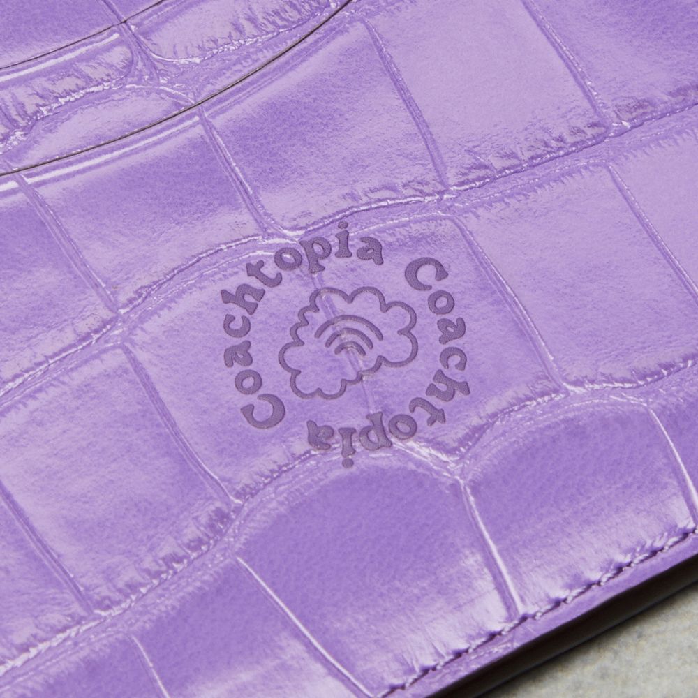 COACH®,Wavy Card Case In Croc Embossed Coachtopia Leather,Leather,Card Case,Plastic,Logo,Casual,Purple