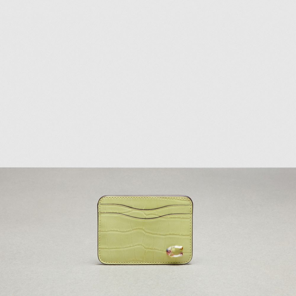 COACH®,Wavy Card Case In Croc-Embossed Coachtopia Leather,Croc-Embossed,Pale Lime,Front View