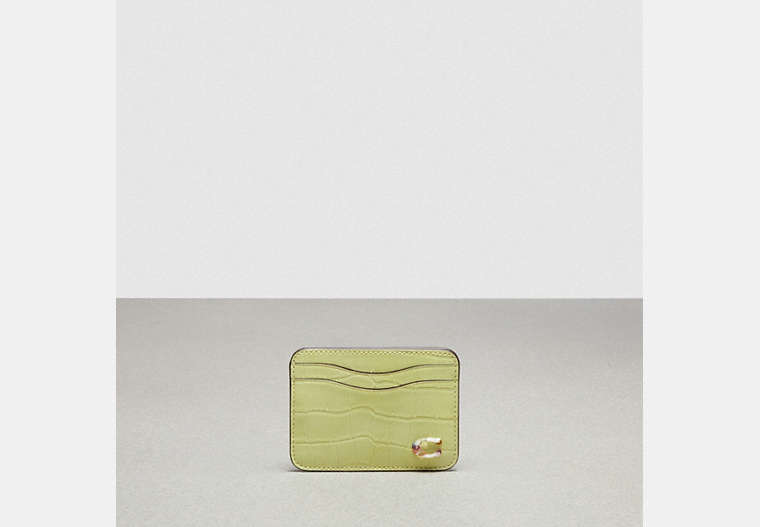 COACH®,Wavy Card Case In Croc-Embossed Coachtopia Leather,Croc-Embossed,Pale Lime,Front View