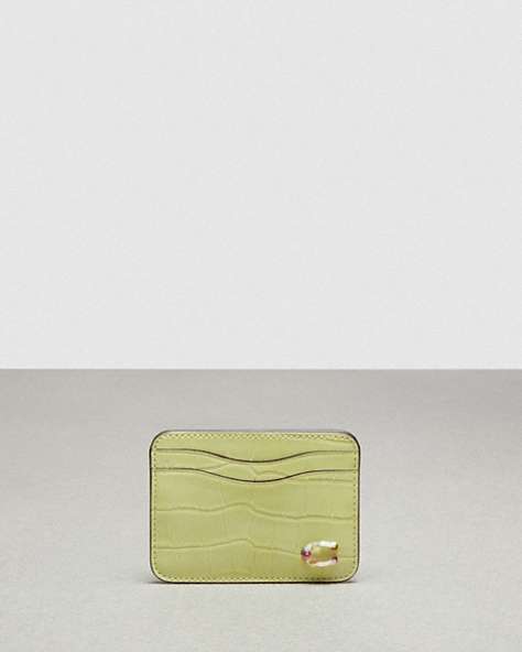 COACH®,Wavy Card Case in Croc-Embossed Coachtopia Leather,Pale Lime,Front View