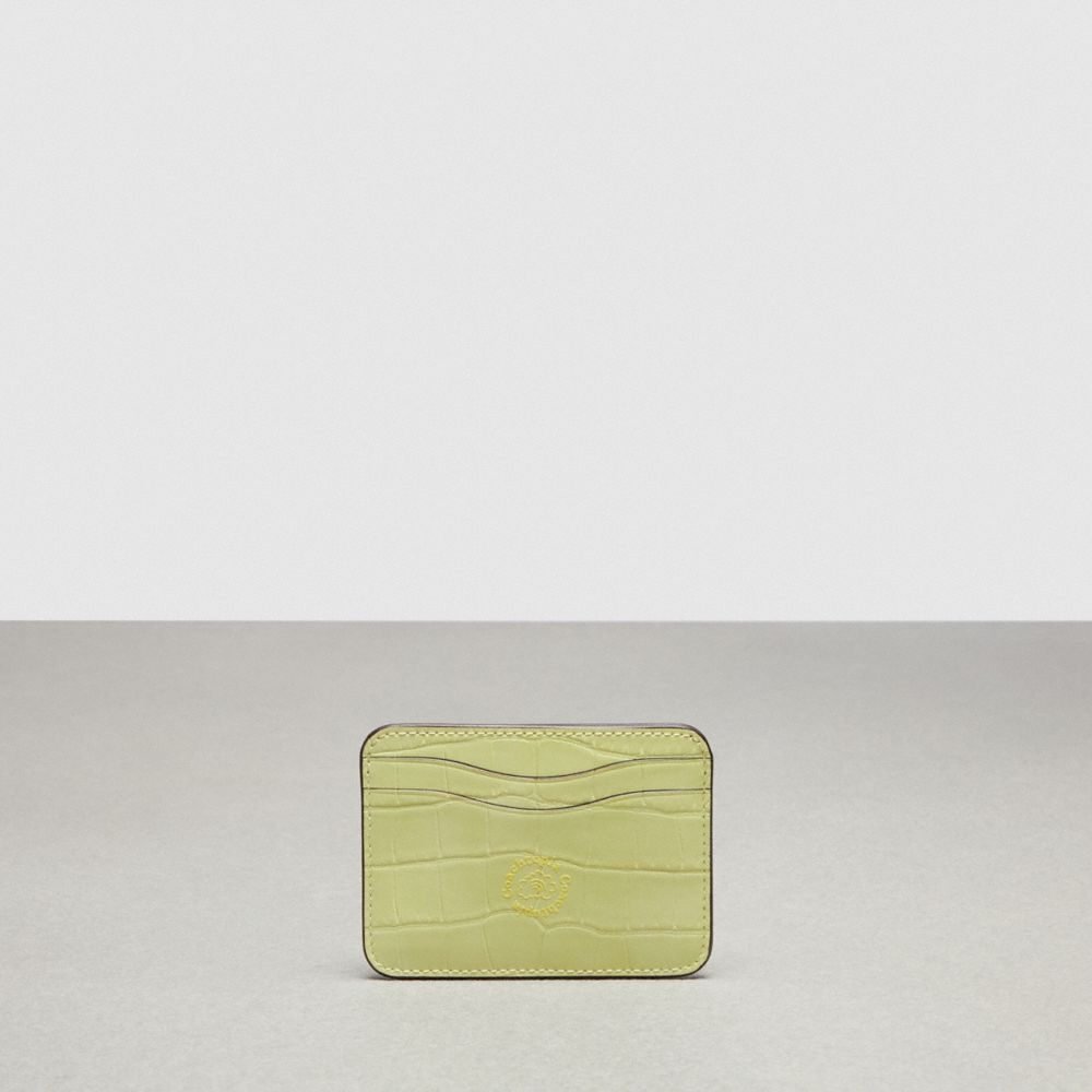 COACH®,Wavy Card Case In Croc-Embossed Coachtopia Leather,Croc-Embossed,Pale Lime,Back View