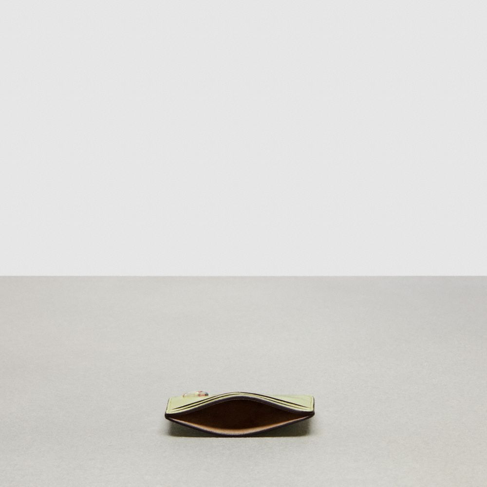 COACH®,Étui-cartes ondulé en cuir gaufré croco Coachtopia :,Limette pâle,Inside View,Top View