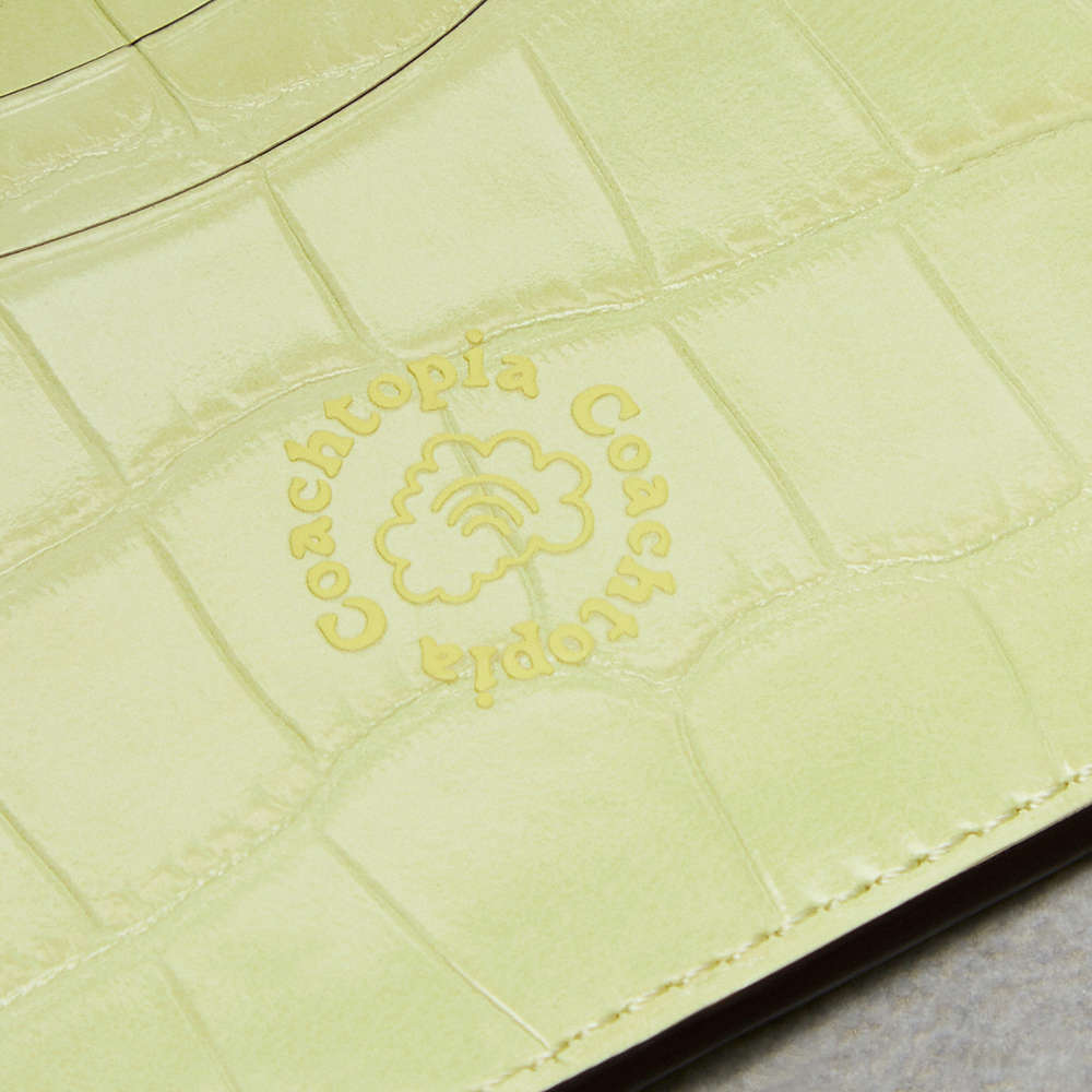Shop Coach Wavy Card Case In Croc Embossed Topia Leather In Pale Lime