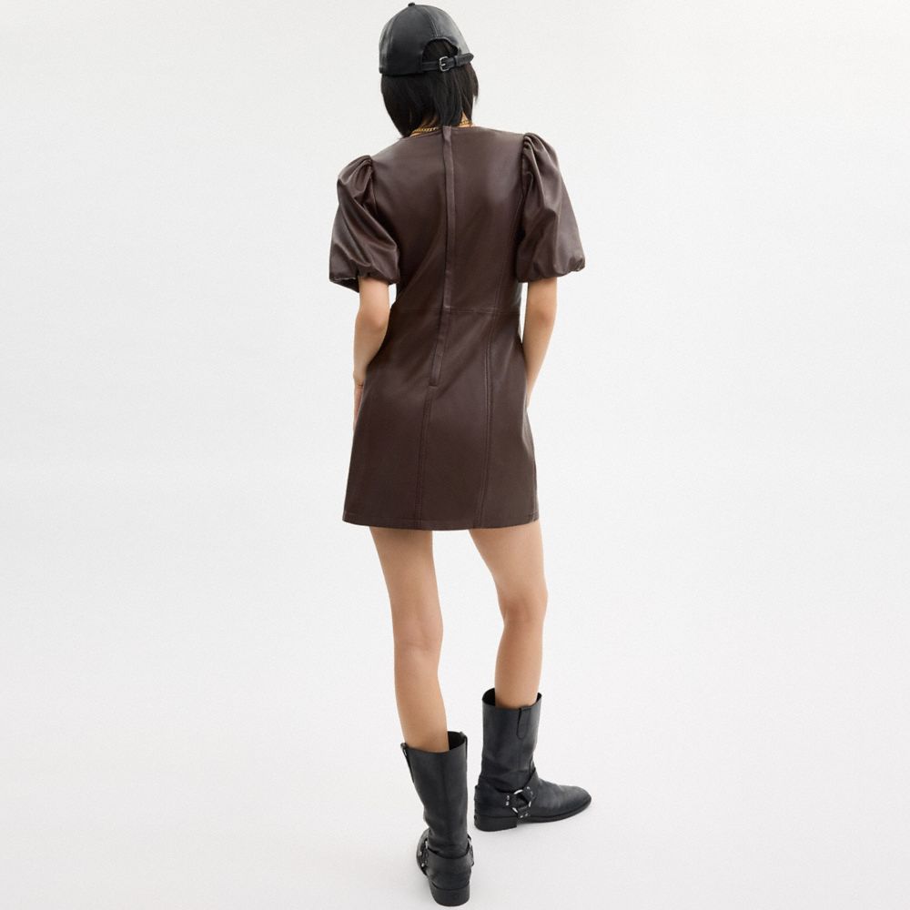 COACH Leather Puff Sleeve Dress