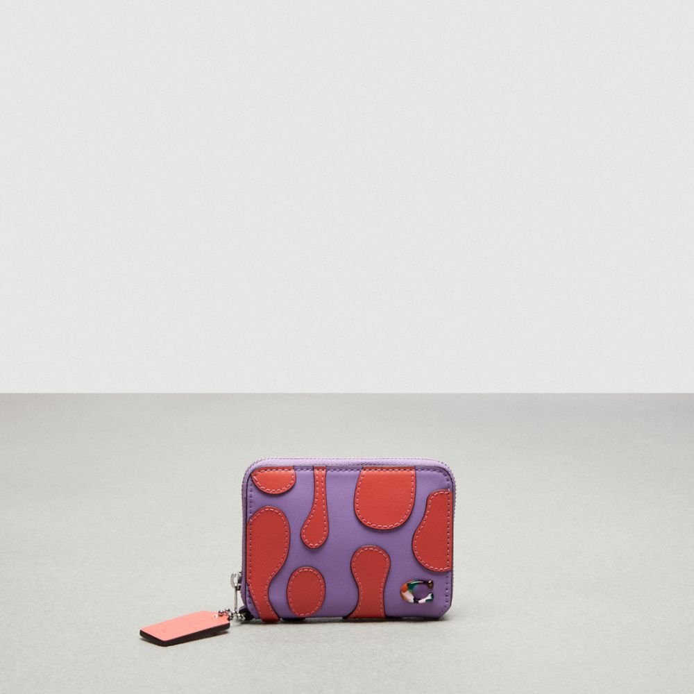 COACH®,Zip Around Wallet With Lava Appliqué In Upcrafted Leather,Iris/Tangerine,Front View