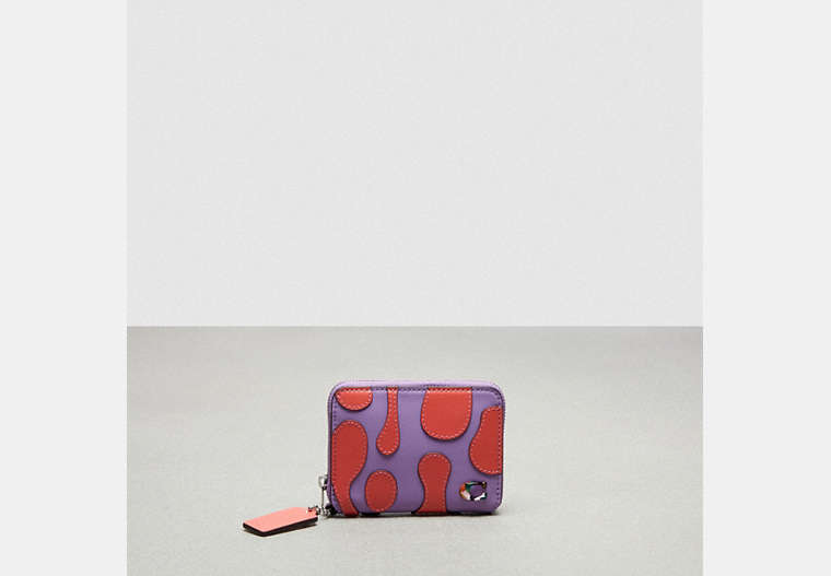 COACH®,Zip Around Wallet With Lava Appliqué In Upcrafted Leather,Iris/Tangerine,Front View image number 0