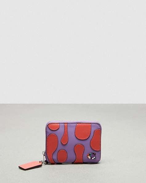 COACH®,Zip Around Wallet with Lava Appliqué in Upcrafted Leather,Iris/Tangerine,Front View
