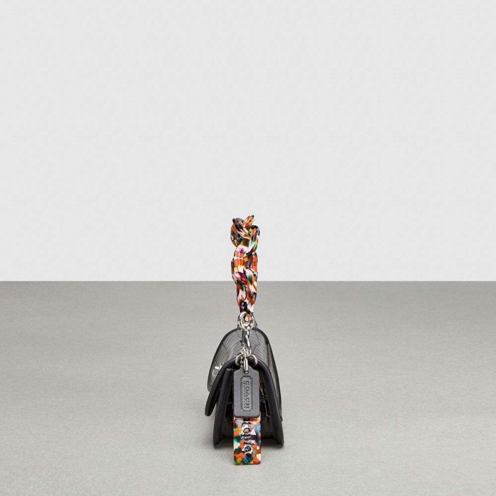COACH®,Mini Wavy Dinky Bag In Croc Embossed Coachtopia Leather,Leather,Acrylic,Crossbody,Plastic,Embossed,Chain Detail,Log...,Black,Group View