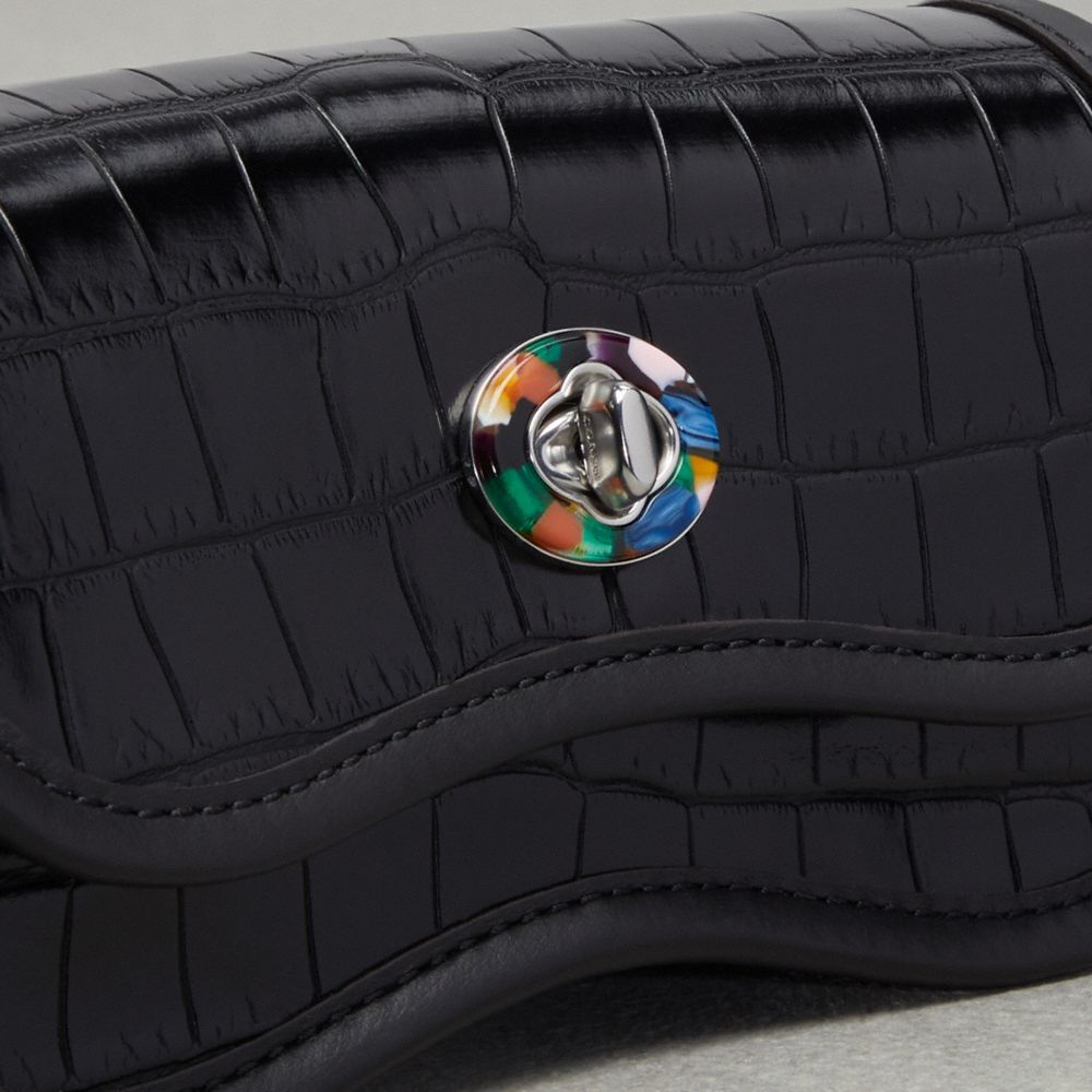 COACH®,Mini Wavy Dinky Bag In Croc Embossed Coachtopia Leather,Leather,Acrylic,Crossbody,Plastic,Embossed,Chain Detail,Log...,Black,Closer View