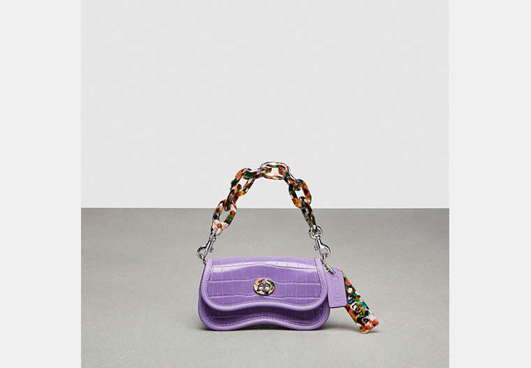COACH®,Mini Wavy Dinky Bag With Crossbody Strap In Croc-Embossed Coachtopia Leather,Mini,Croc-Embossed,Iris,Front View image number 0