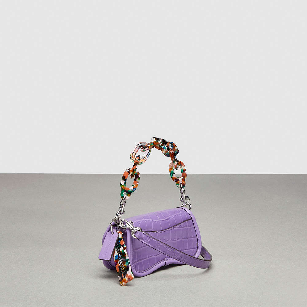 Shop Coach Mini Wavy Dinky With Crossbody Strap In Croc Embossed Topia Leather In Iris